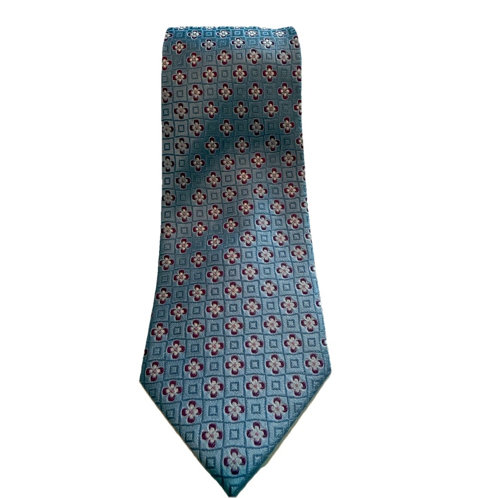 Mans Tie By Fabris Silk  Italy, Venezia 3.5 X60 Baby Blue With Lovely Flower